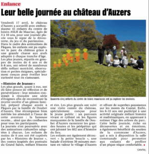 Enfants centre de loisirs au chateau d'Auzers par la montagne Cantal